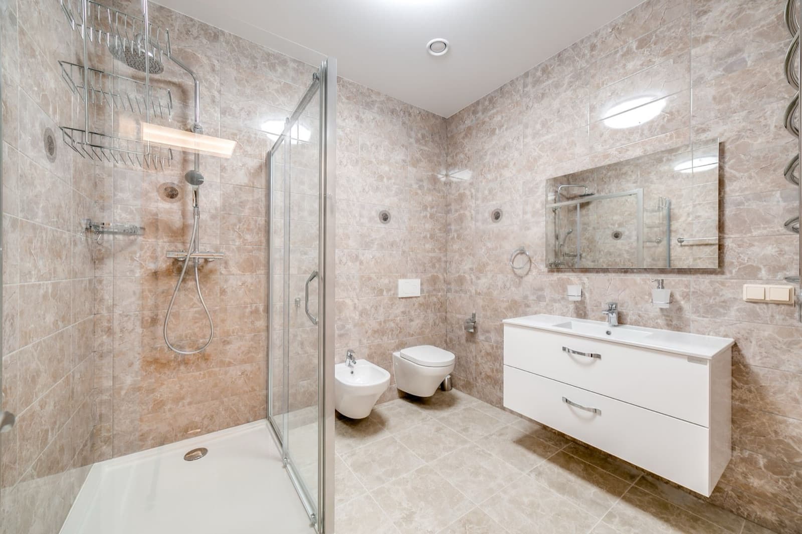 Contemporary bathroom with glass shower