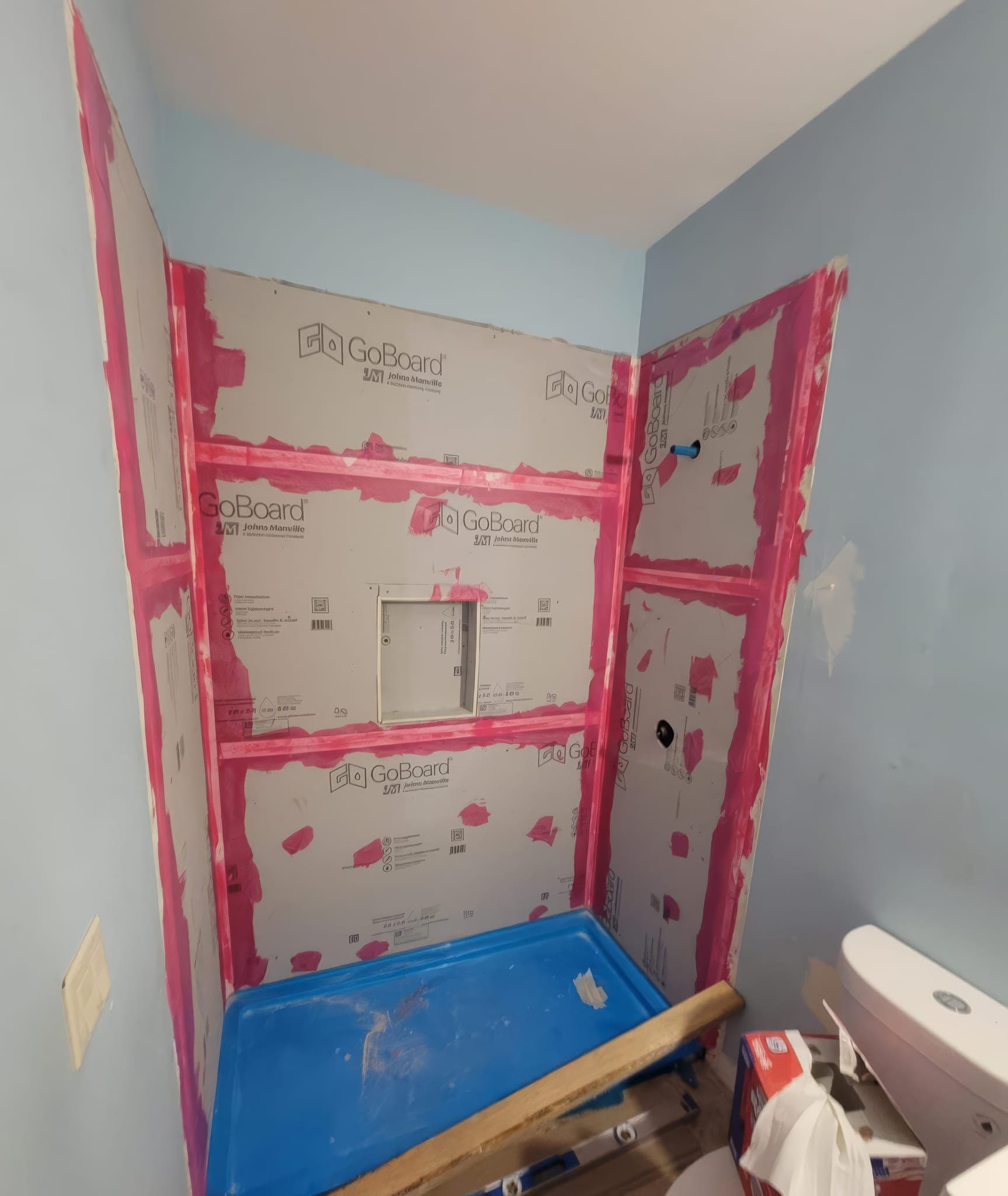 GoBoard waterproof backer board installed before tile